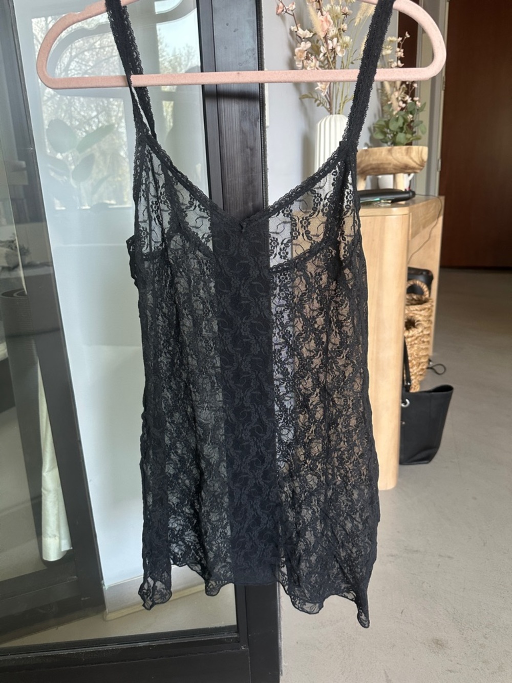 Black Sheer Lace Camisole with V-Neck
